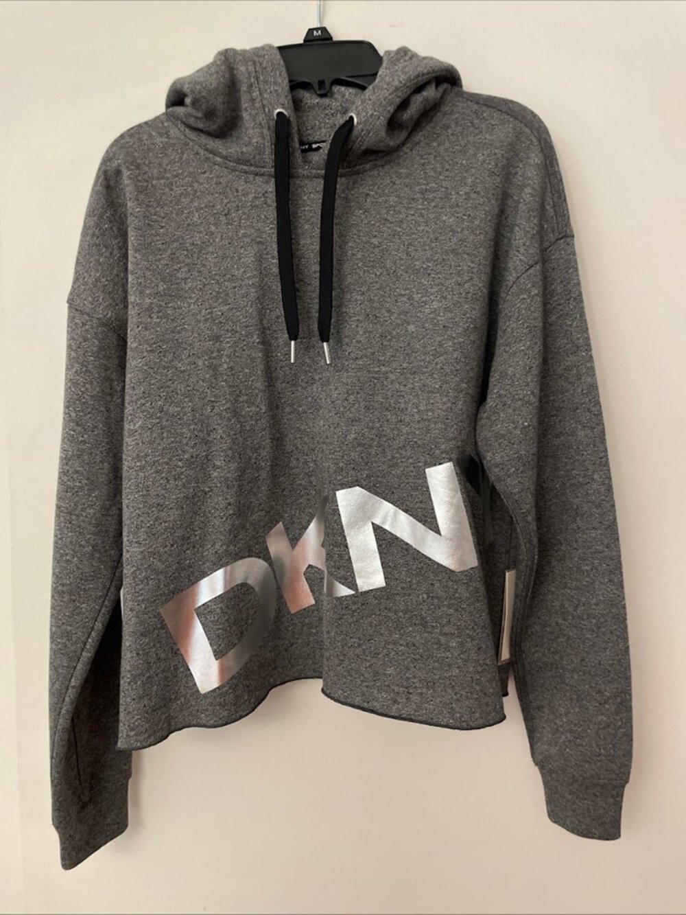 DKNY Sport Women’s Gray Cropped Hoodie Pullover Sweatshirt Logo Size XS